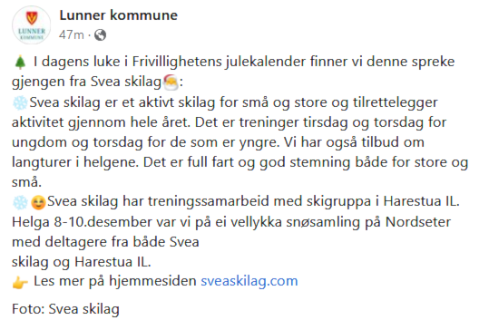 Svea skilag i Lunner kommune sin julekalender!